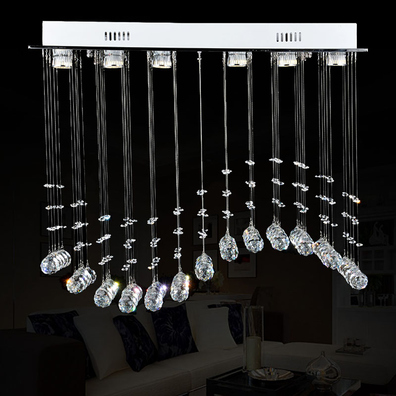 zx rectangle wave-shape crystal chandelier led included hanging wire gu10 absorb dome light sitting room bedroom restaurant lamp