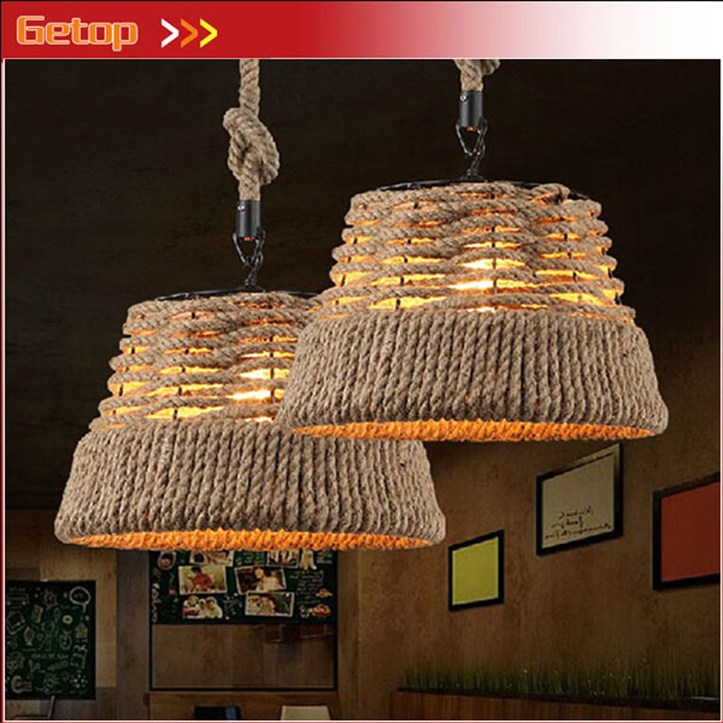 zx retro industrial led pendant lamp durable wicker iron hand knitted pastorable lighting for dining room bar clothing store