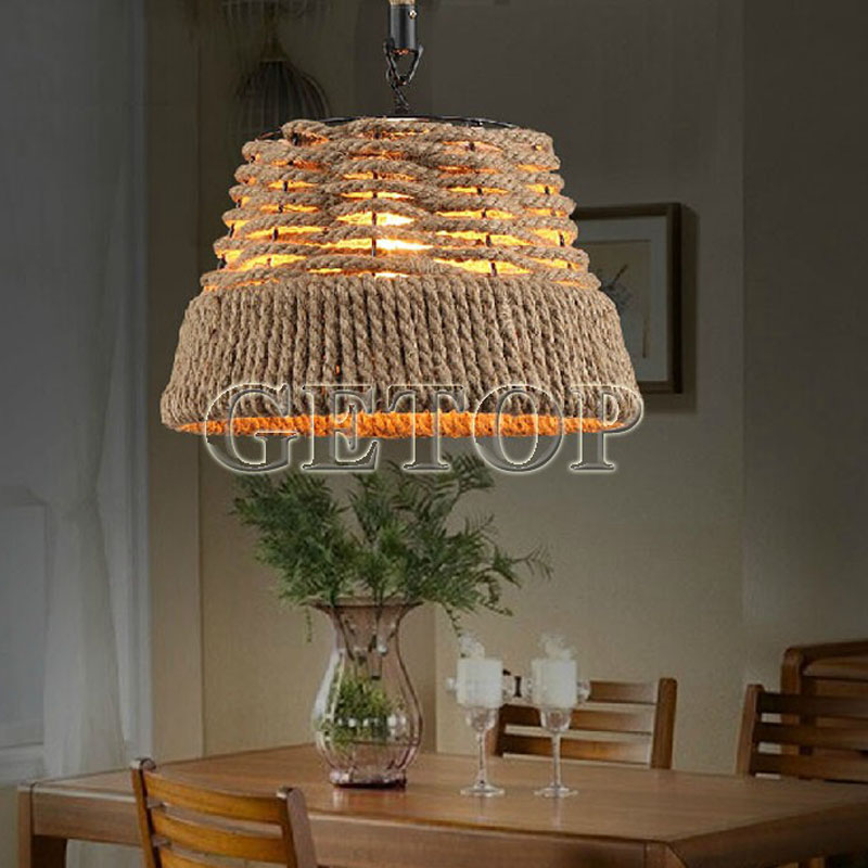 zx retro industrial led pendant lamp durable wicker iron hand knitted pastorable lighting for dining room bar clothing store