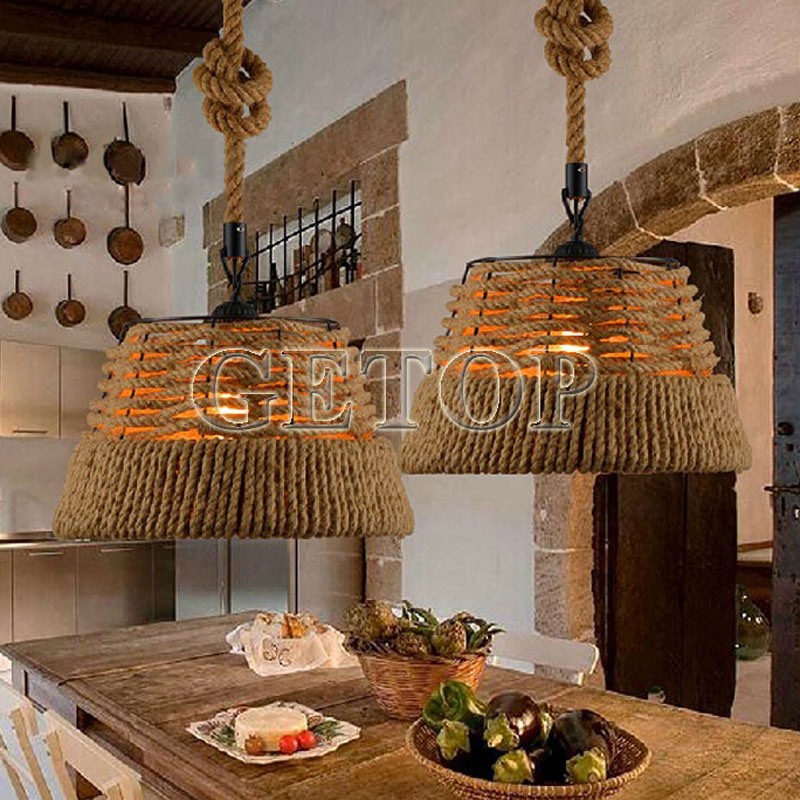 zx retro industrial led pendant lamp durable wicker iron hand knitted pastorable lighting for dining room bar clothing store