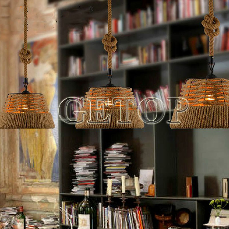 zx retro industrial led pendant lamp durable wicker iron hand knitted pastorable lighting for dining room bar clothing store