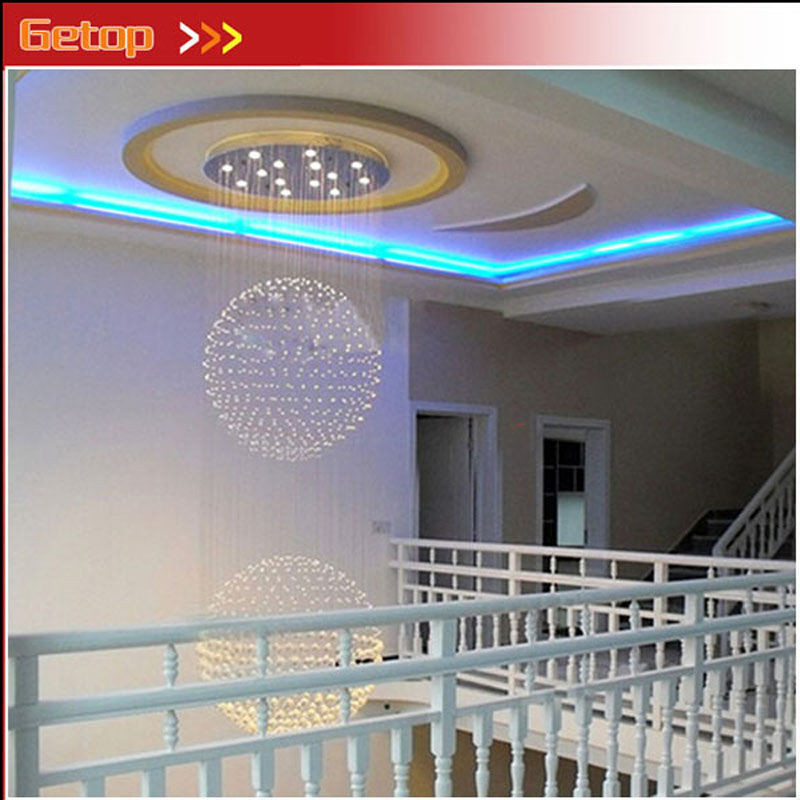 zx villa double entry building stairs lamp stateroom lamp k9 crystal ball gu10 led chandelier