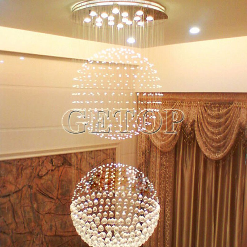 zx villa double entry building stairs lamp stateroom lamp k9 crystal ball gu10 led chandelier