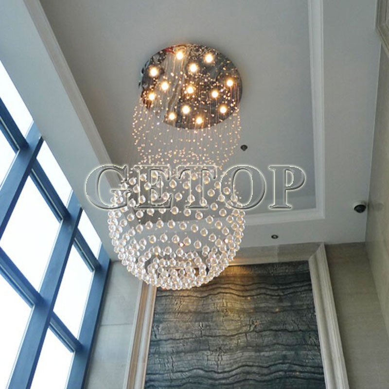 zx villa double entry building stairs lamp stateroom lamp k9 crystal ball gu10 led chandelier