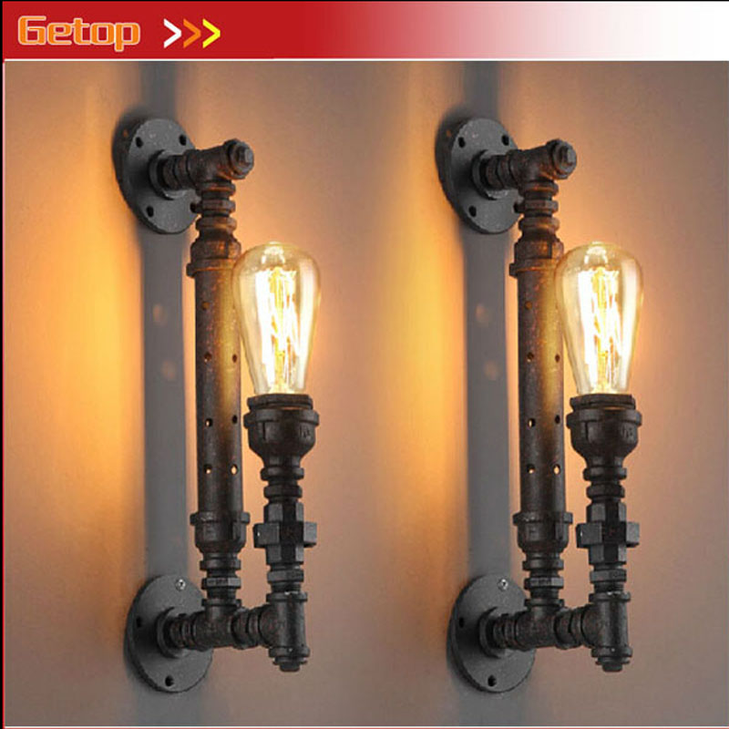 zx vintage industrial wall lamp country iron pipe lamp e27 edison bulb rust sconce wall lighting balcony restaurant lamp fixture