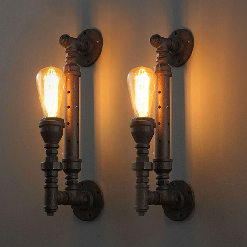 zx vintage industrial wall lamp country iron pipe lamp e27 edison bulb rust sconce wall lighting balcony restaurant lamp fixture