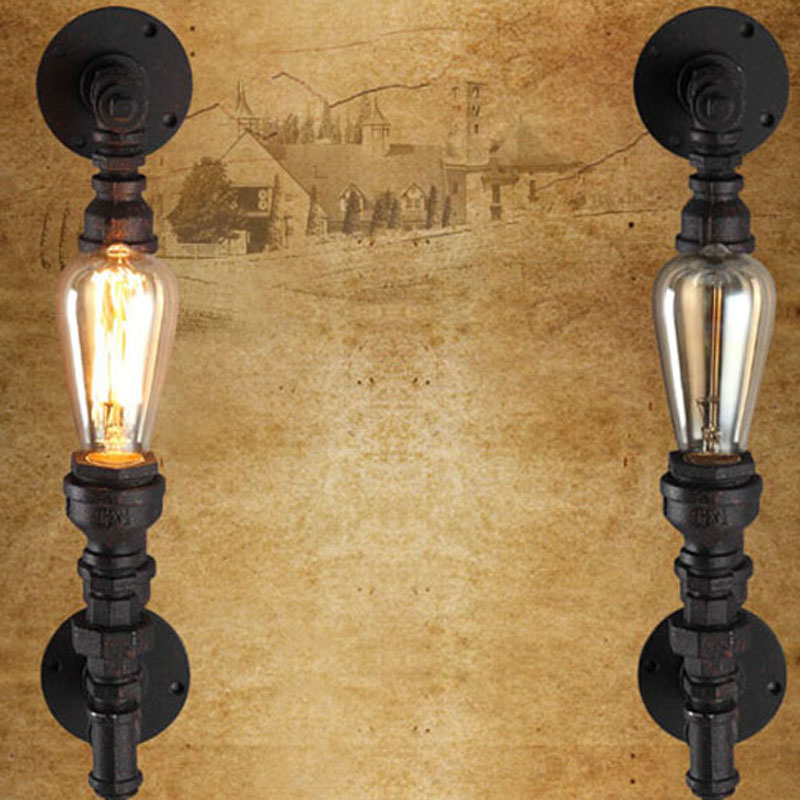 zx vintage industrial wall lamp country iron pipe lamp e27 edison bulb rust sconce wall lighting balcony restaurant lamp fixture