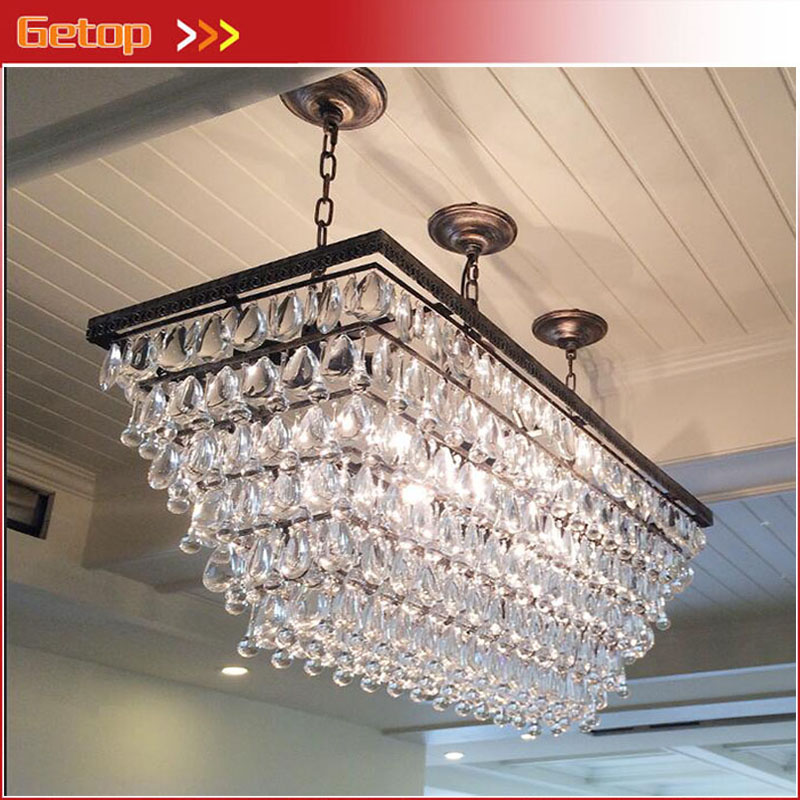 zx waterdrop crystal chain led chandelier american retro rectangle e14 bulbs restaurant sitting room lamp