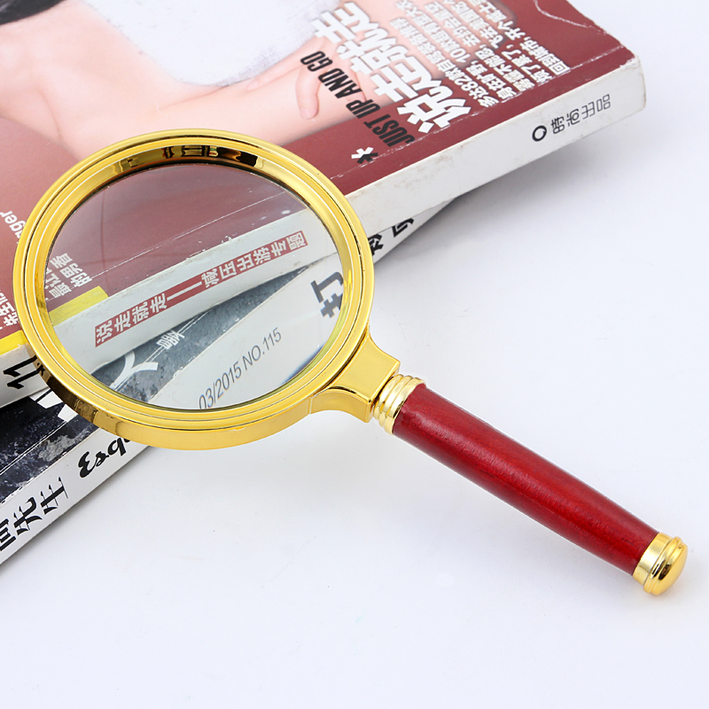 10x handheld magnifier with 80mm glass lens with metal shank wood material jewellery portable loupe reading metal magnifying