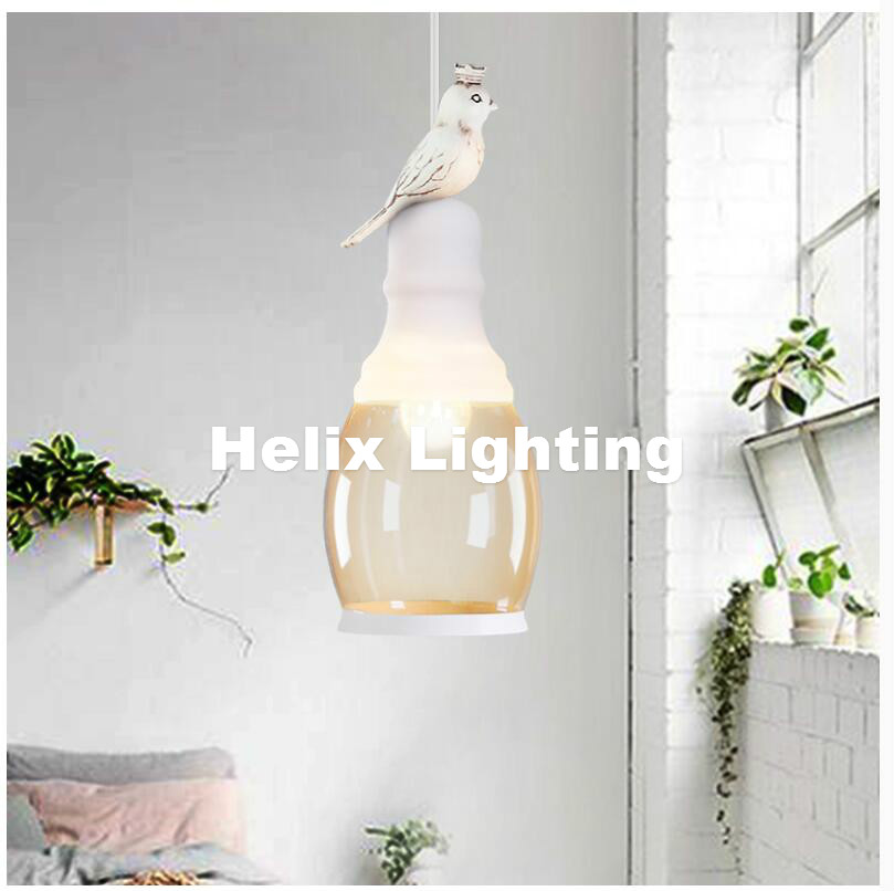 1l bird nordic vintage retro pendant lights e27 led lamp resin bird cage lampshade lighting hanging light fixture