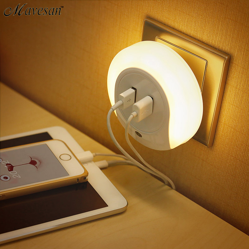 2 usb charger led night light for bathroom bedroom with sensors led night light lamp