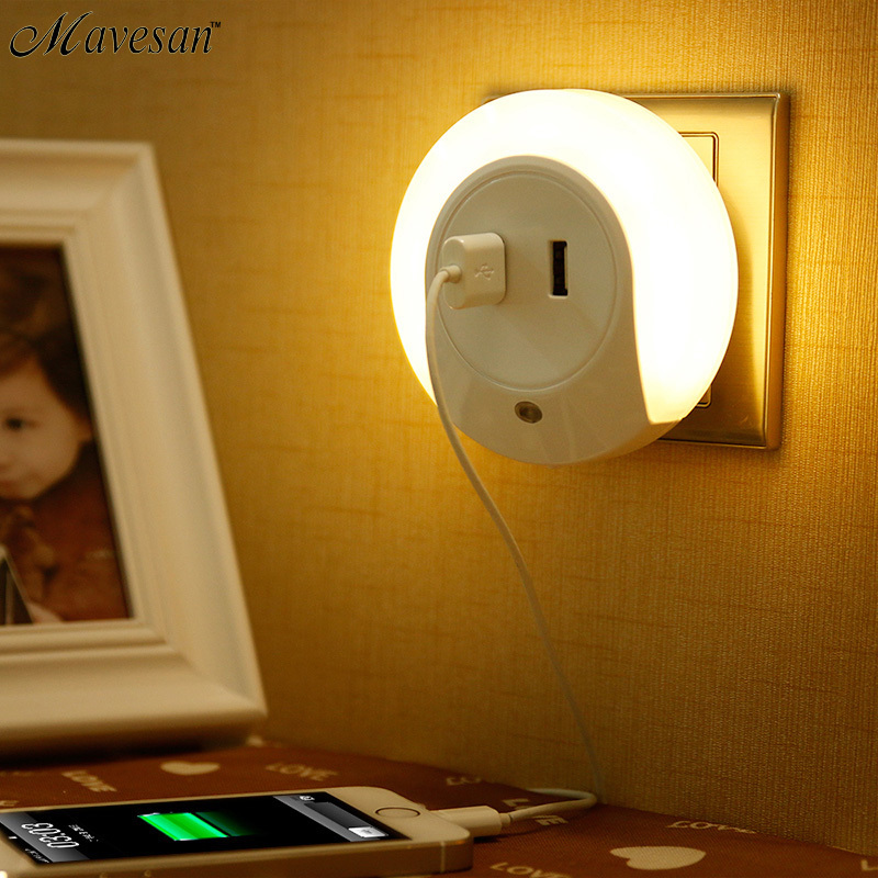 2 usb charger led night light for bathroom bedroom with sensors led night light lamp