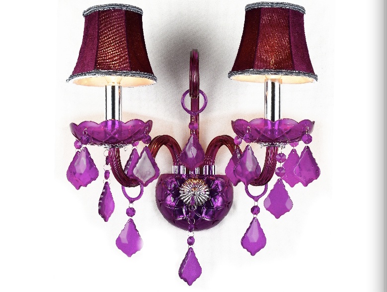 2015 new purple crystal wall lamp candle led e14 bulbs purple fabric lampshade 2 lights ccc and ce ns*