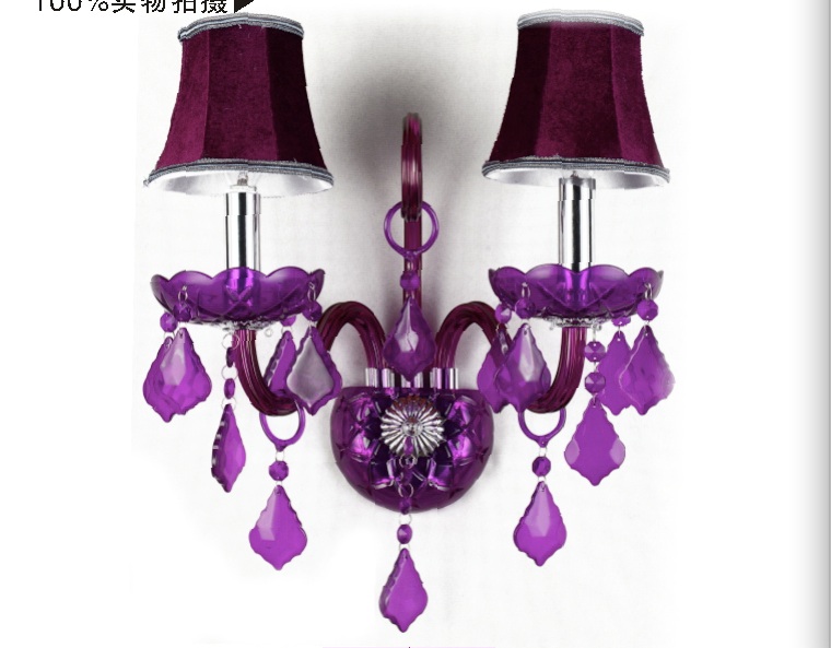 2015 new purple crystal wall lamp candle led e14 bulbs purple fabric lampshade 2 lights ccc and ce ns*