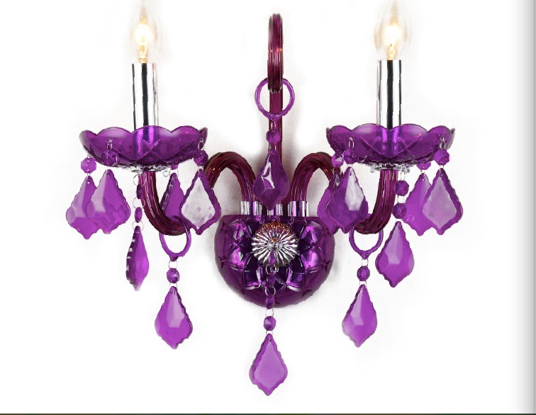 2015 new purple crystal wall lamp candle led e14 bulbs purple fabric lampshade 2 lights ccc and ce ns*