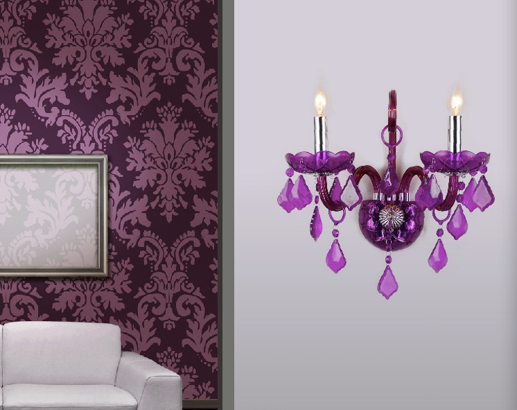 2015 new purple crystal wall lamp candle led e14 bulbs purple fabric lampshade 2 lights ccc and ce ns*