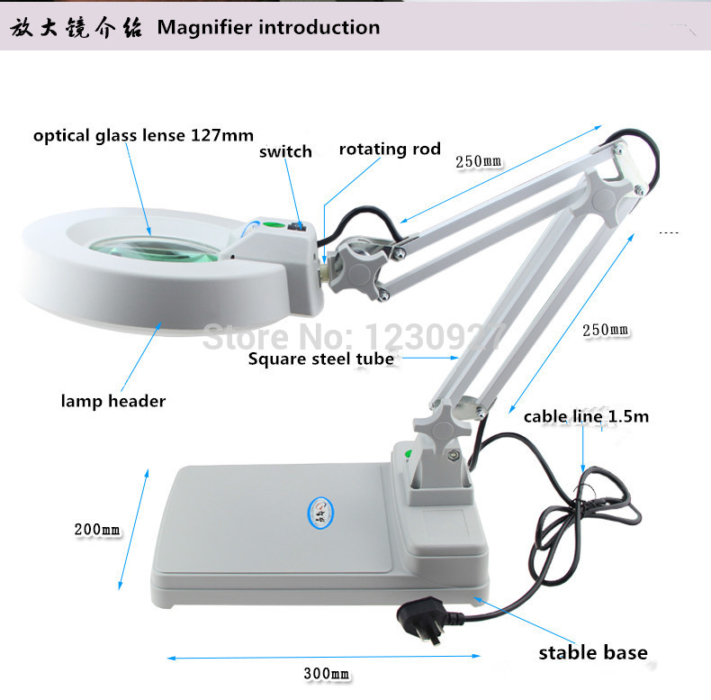 2015 new self-locking magnifier led desk lamp desktop magnifier with 15w led light magnifier with 10x optical lense table style