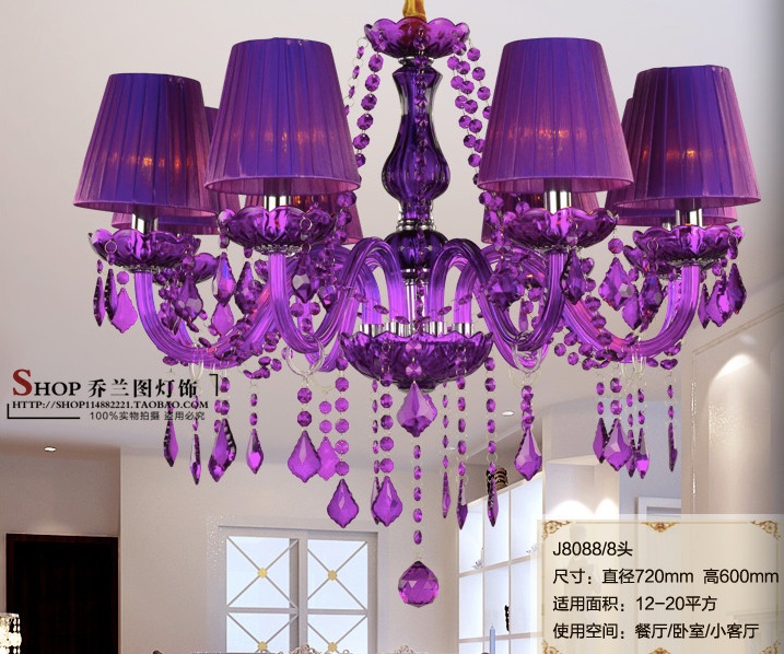 2015 newly 6/8/12+6 head fashion grape purple crystal chandelier living room/children's bedroom lamp e14 candle lamp 110v 220v