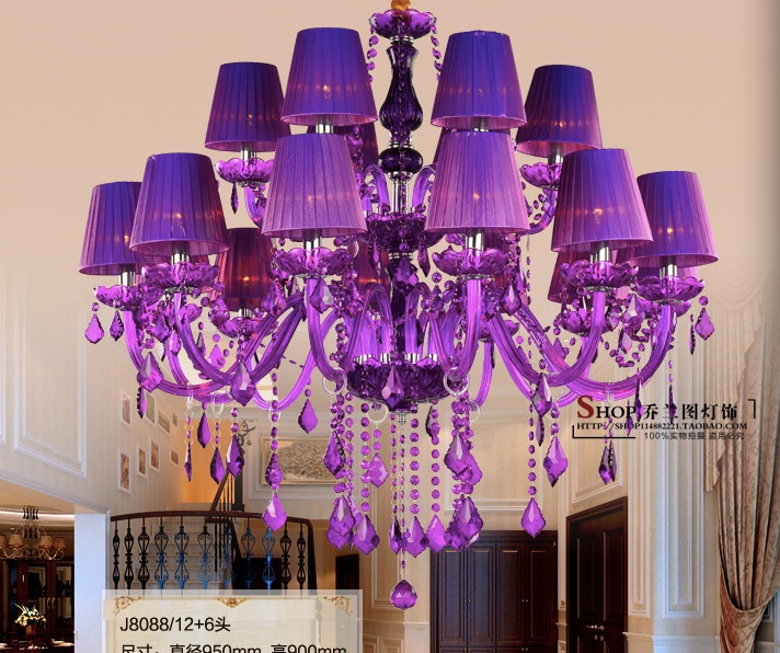 2015 newly 6/8/12+6 head fashion grape purple crystal chandelier living room/children's bedroom lamp e14 candle lamp 110v 220v