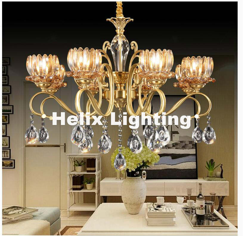 2017 newly european bronze crystal chandelier light fixture brass luxurious crystal lustre lamp e14 led brass color chandelier