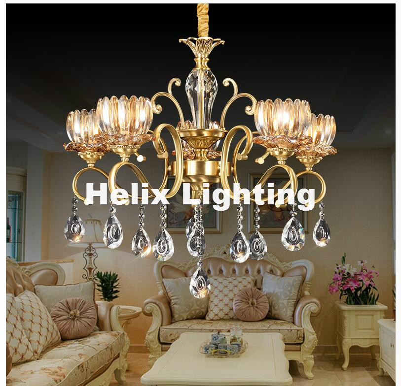 2017 newly european bronze crystal chandelier light fixture brass luxurious crystal lustre lamp e14 led brass color chandelier