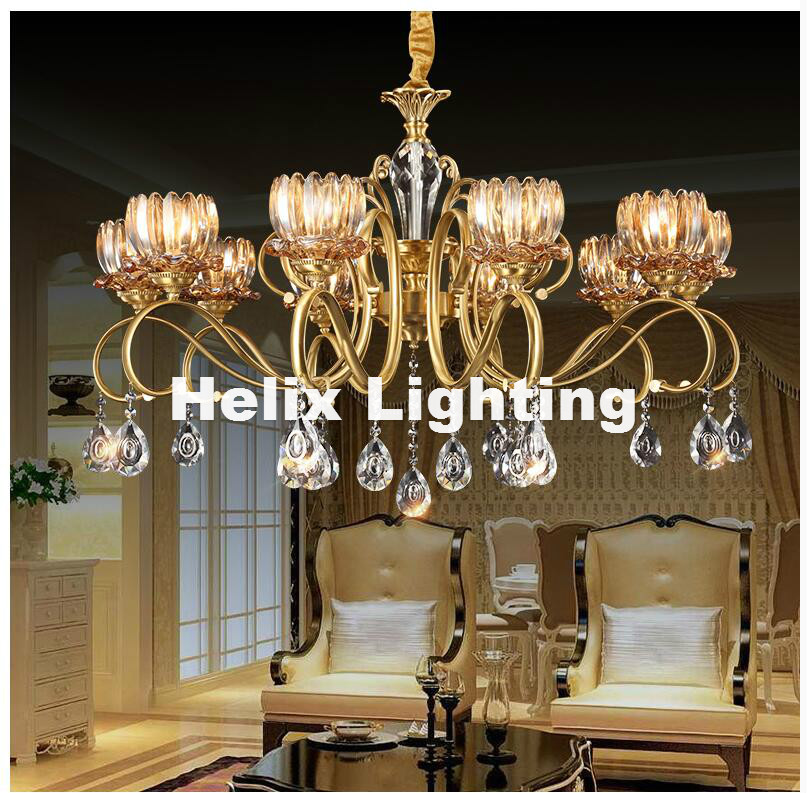 2017 newly european bronze crystal chandelier light fixture brass luxurious crystal lustre lamp e14 led brass color chandelier