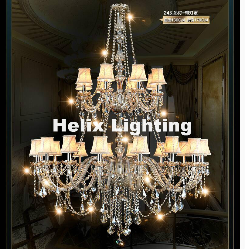 24 arm luxury double layers crystal chandelier lamp d130cm h170cm e14 top k9 champagne crystal el hall lighting