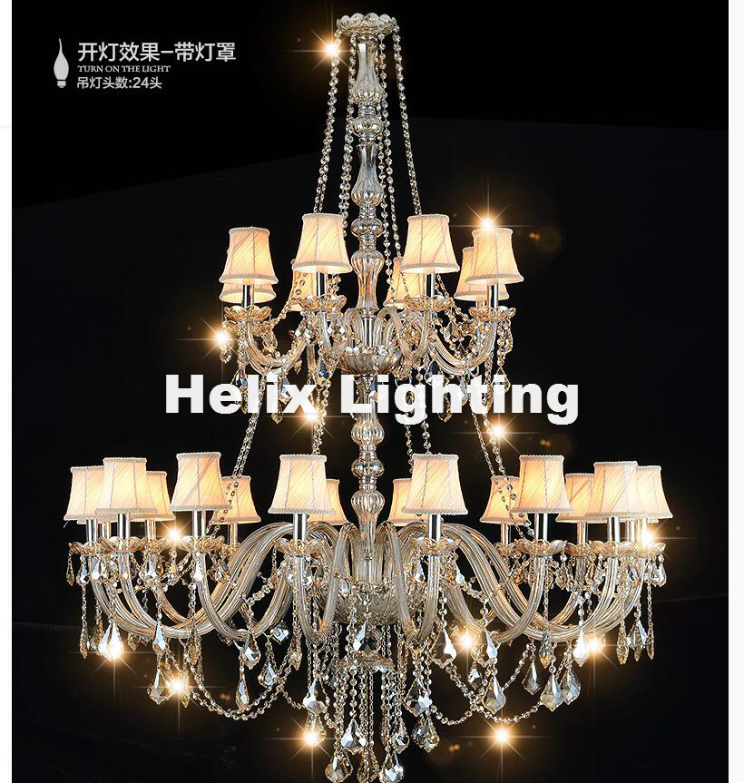 24 arm luxury double layers crystal chandelier lamp d130cm h170cm e14 top k9 champagne crystal el hall lighting