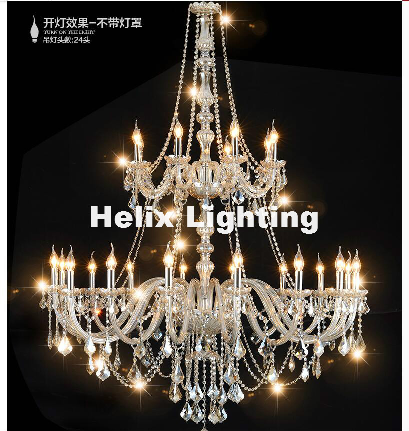 24 arm luxury double layers crystal chandelier lamp d130cm h170cm e14 top k9 champagne crystal el hall lighting