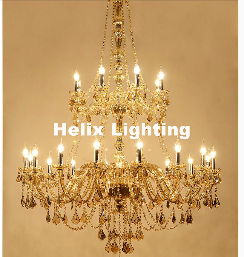 24 arm luxury double layers crystal chandelier lamp d130cm h170cm e14 top k9 champagne crystal el hall lighting