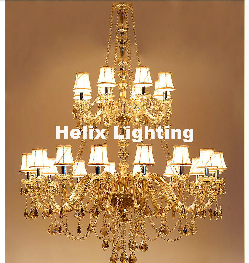 24 arm luxury double layers crystal chandelier lamp d130cm h170cm e14 top k9 champagne crystal el hall lighting