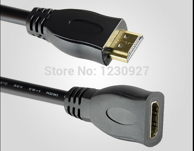 2pcs/lot 1m black standard hdmi male to female hdmi high-definition cable extension cord wire