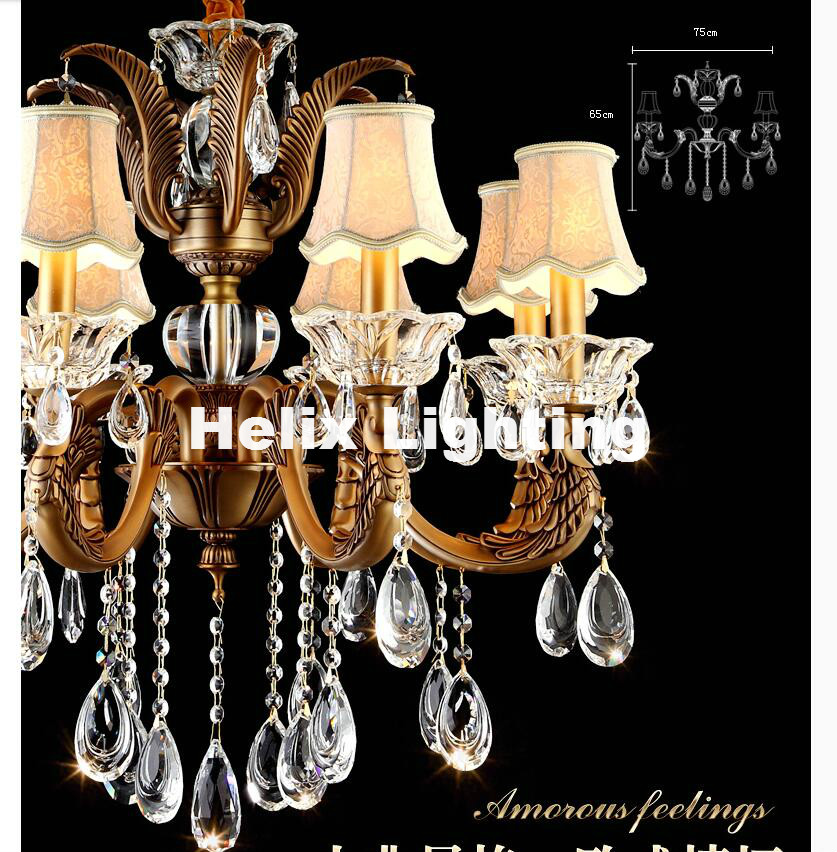 6l/8l design zinc lustres chandelier genuine bronze color crystal chandelier e14 led brass chandelier