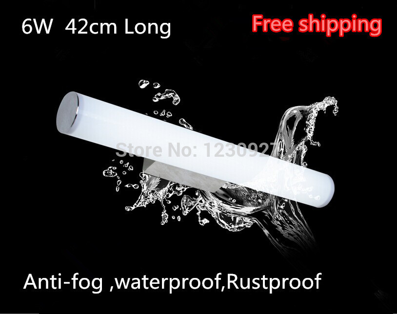 6w 42cm long modern led bathroom mirror head light anti-fog makeup lamp stainless base waterproof acrylic tube wall lamp