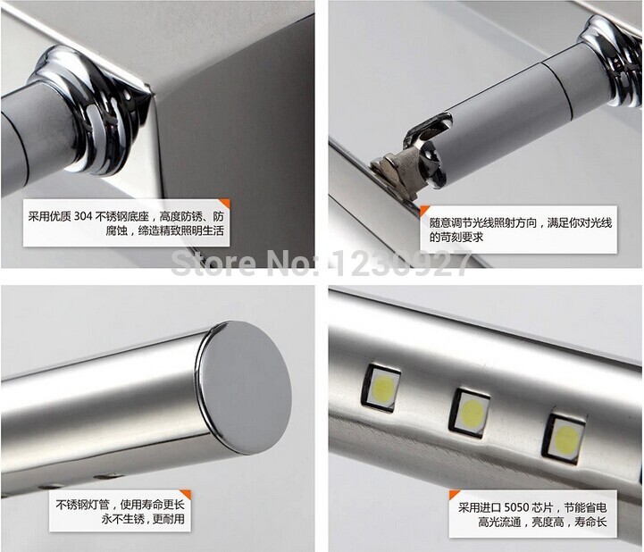 9w 39 led 5050 70cm mirror front headlight stainless steel bathroom toilet anti-fog lens ark bedroom lamp,led wall lamp