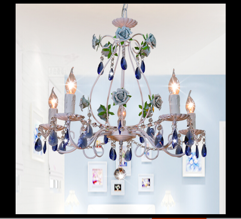 blue rosestyle chandelier light luxury decorative pendant lamp indoor iron crystal chandelier dining room lighting