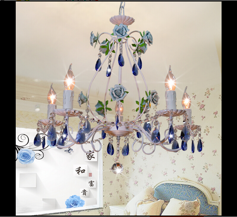 blue rosestyle chandelier light luxury decorative pendant lamp indoor iron crystal chandelier dining room lighting