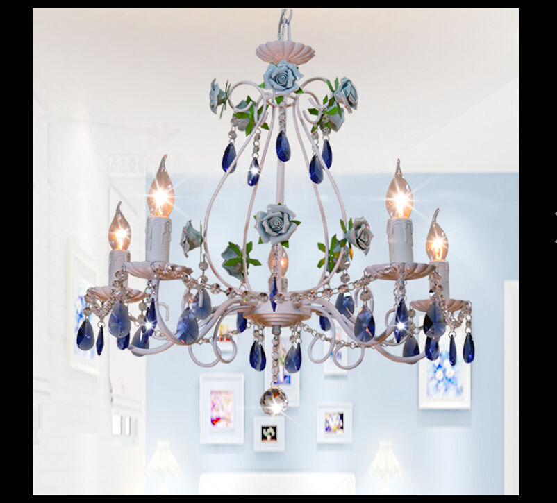 blue rosestyle chandelier light luxury decorative pendant lamp indoor iron crystal chandelier dining room lighting