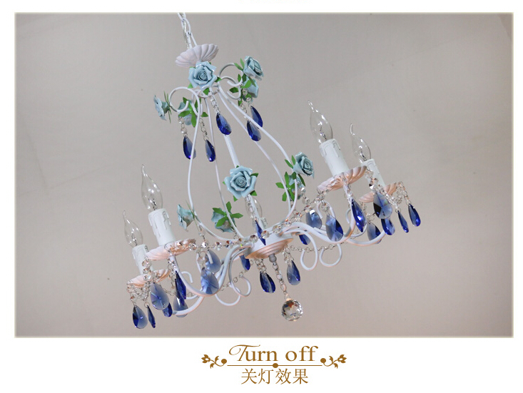 blue rosestyle chandelier light luxury decorative pendant lamp indoor iron crystal chandelier dining room lighting