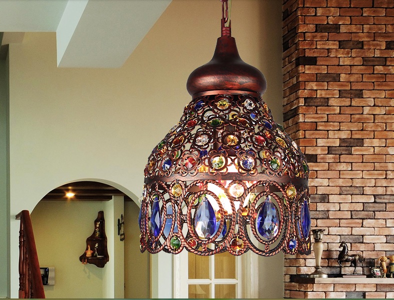 bohemian mediterranean e27 d300mm crystal pendant light tiffany vintage painted crystal pendant light