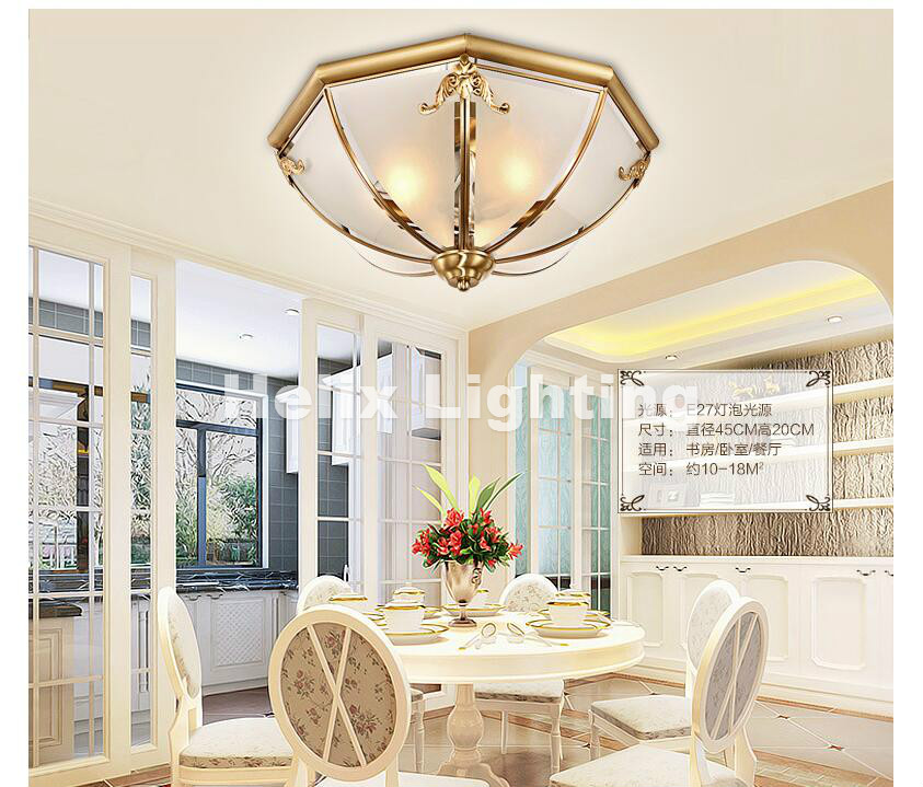 bronze retro copper frosted glass foyer e27 led ceiling light lustre electroplated brass lights bedroom loft lamp