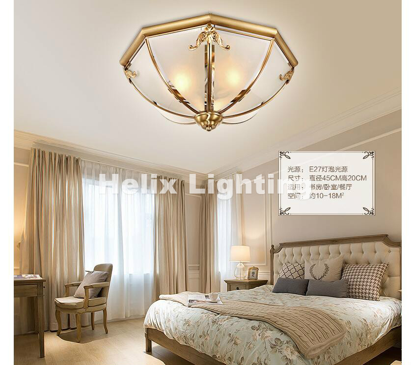 bronze retro copper frosted glass foyer e27 led ceiling light lustre electroplated brass lights bedroom loft lamp