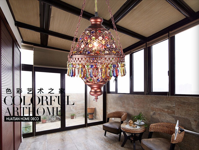 colorful crystal pendant lamps lighting fixtures, 1l bohemian style iron ceiling pendant lamps,ac110-240v