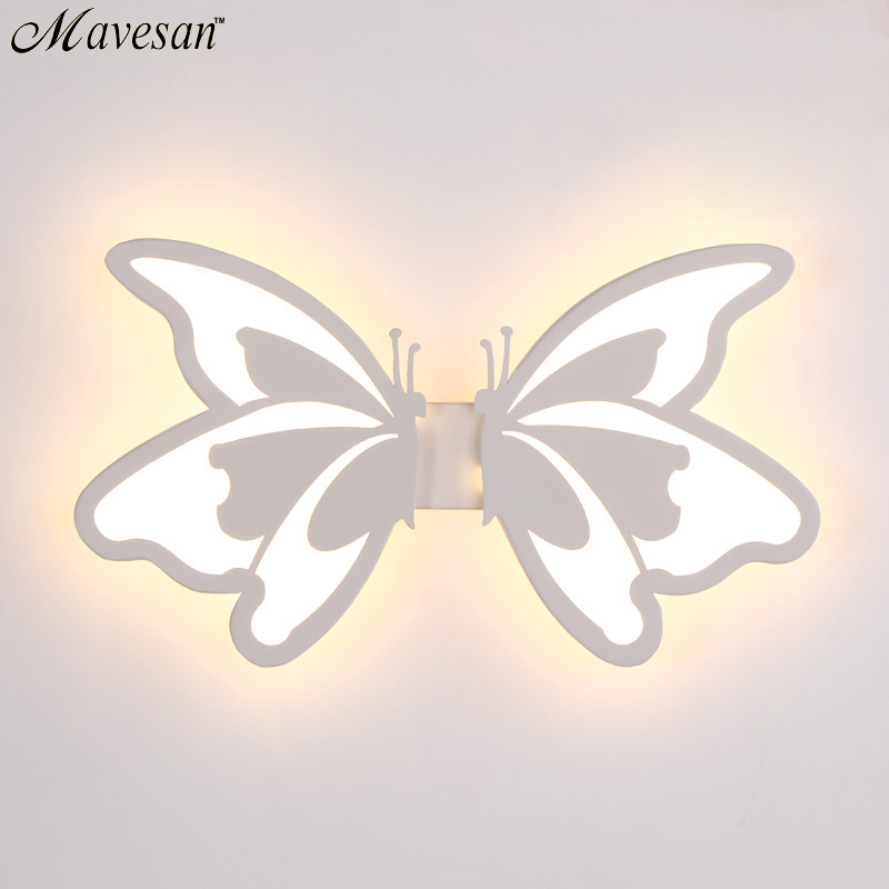 contemporary led wall light with butterfly lampshade for bathroom bedroom 24w wall sconce white indoor lighting lamp arylic