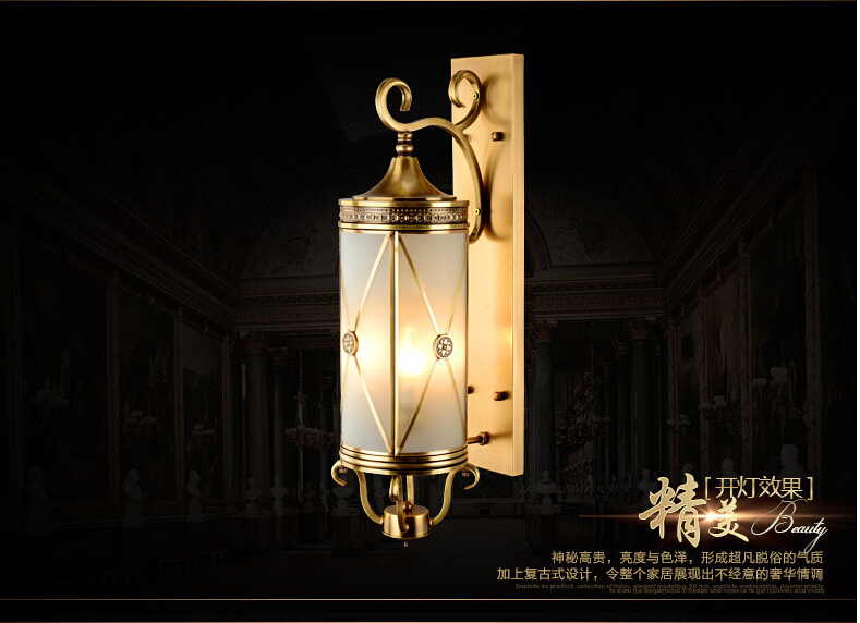 d170mm h640mm three heads american classical copper art bronze wall lampbrass glass wall sconce ac guaranteed