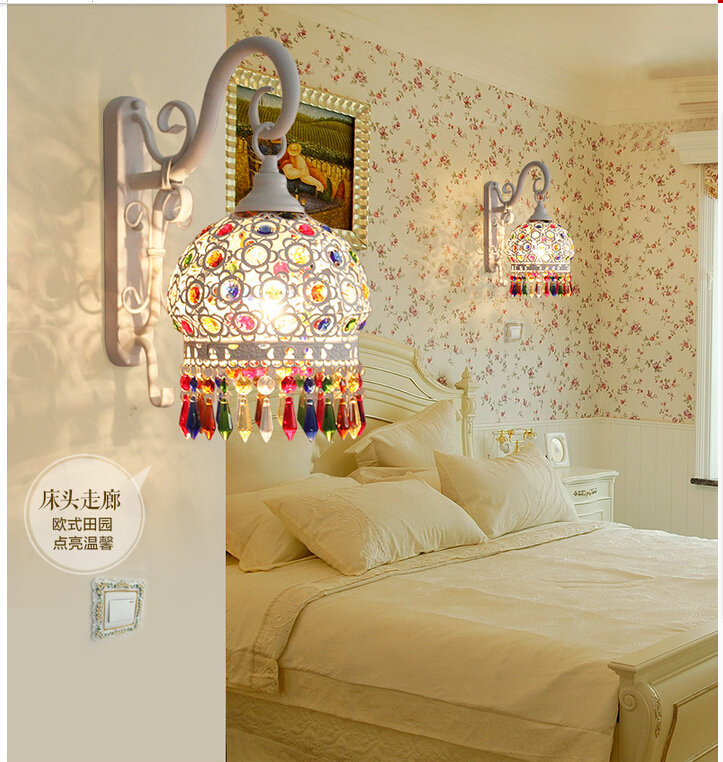 d180mm crystal wall lamps lighting, 1 head bohemian iron bar wall light colorful crystal wall light