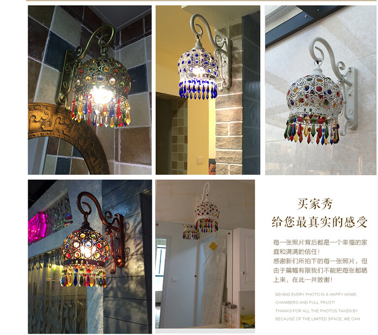 d180mm crystal wall lamps lighting, 1 head bohemian iron bar wall light colorful crystal wall light