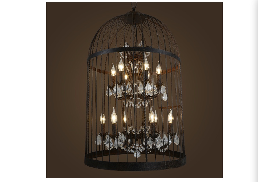 d35cm nordic birdcage crystal pendant lights iron cage home decor american vintage lamp retro lamparas colgantes