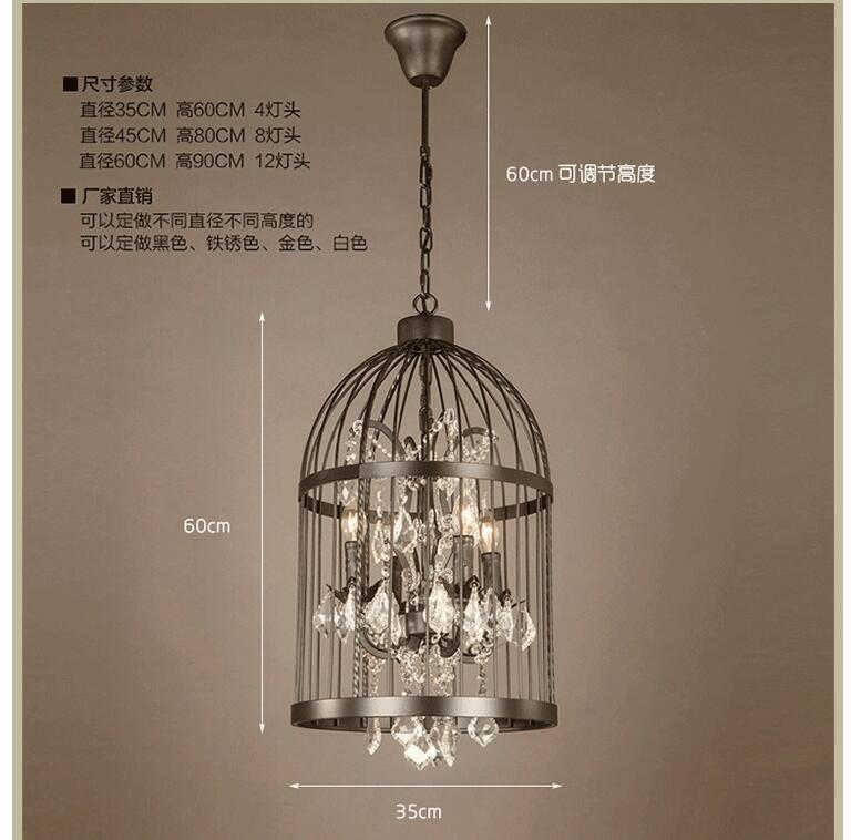 d35cm nordic birdcage crystal pendant lights iron cage home decor american vintage lamp retro lamparas colgantes