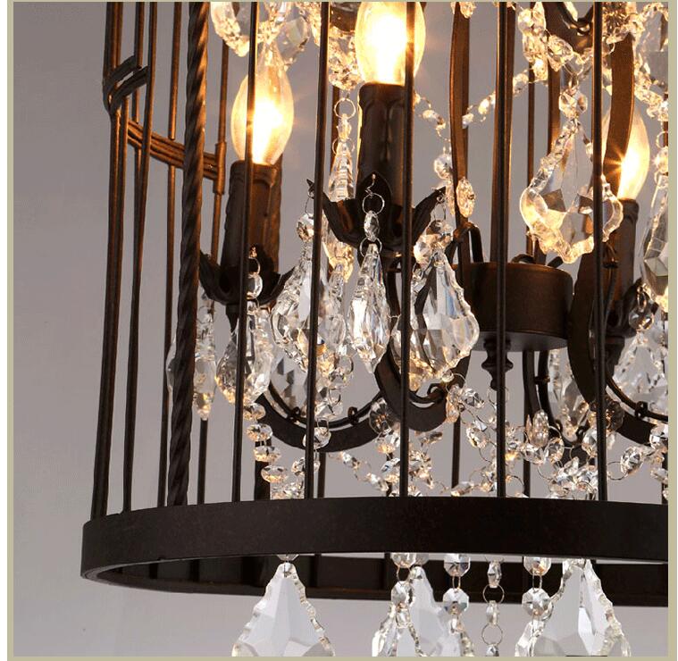 d35cm nordic birdcage crystal pendant lights iron cage home decor american vintage lamp retro lamparas colgantes